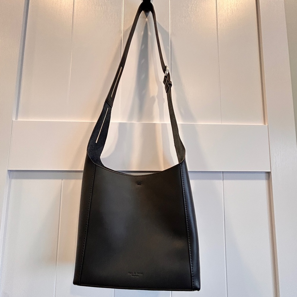 Rag and Bone Belize Small Shopper Black Leather Shoulder Bag Adjustable Strap